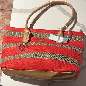 Stylish Red and Tan Tote Bag